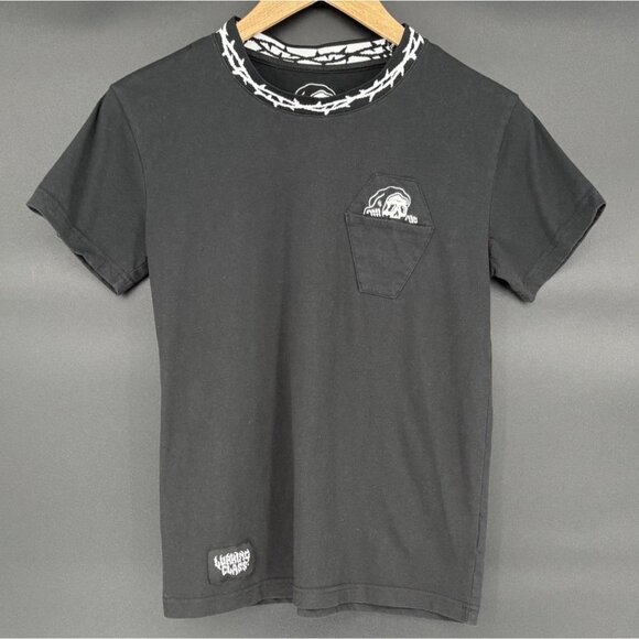 Lurking Class Mens Black T-Shirt With Barbed Wire Collar and Reaper Logo S Black - Picture 1 of 9